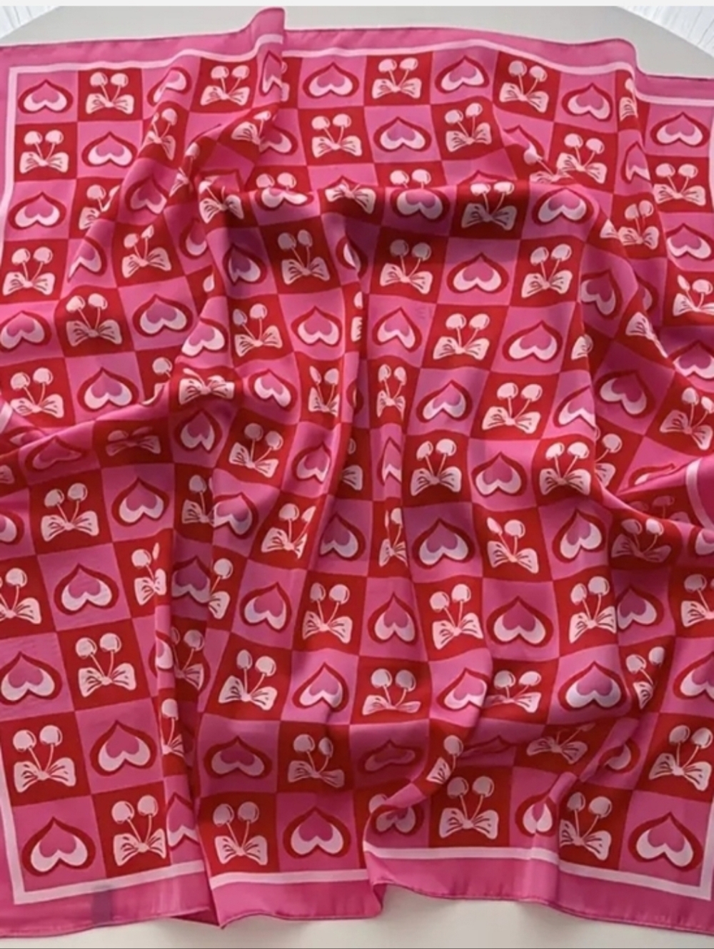 Silky Bright Pink Heart & Bow  Scarf
